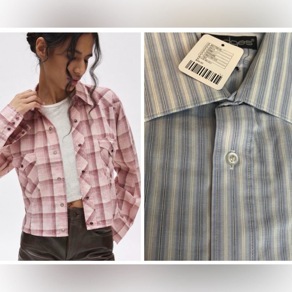 NEW URBAN OUTFITTERS Urban Renewal Slim Buttonfront Shirt in Blue Print MED